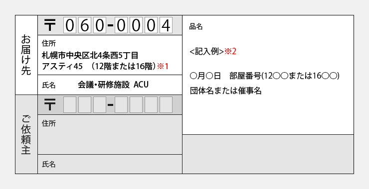 荷物発送伝票記入例